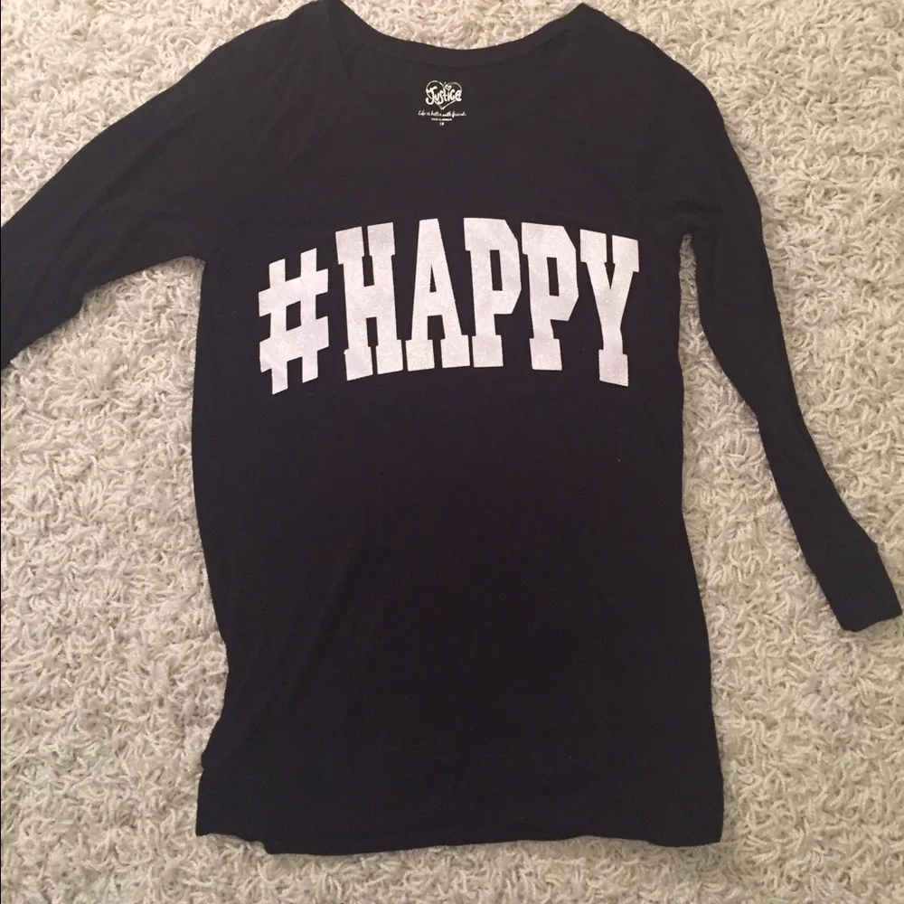 Justice shirt girls sz 18 XL #Happy shirt . Will fit a women’s XS-S.